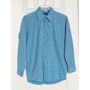 Boys' (Size 14) Blue & White Striped Button-Down Shirt w/Stiff Collar